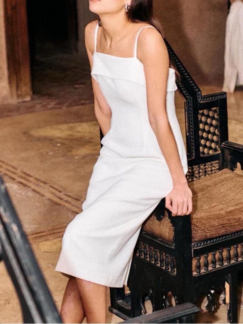 Ciao Lucia White Sleeveless Square-Neck Sol Midi Dress